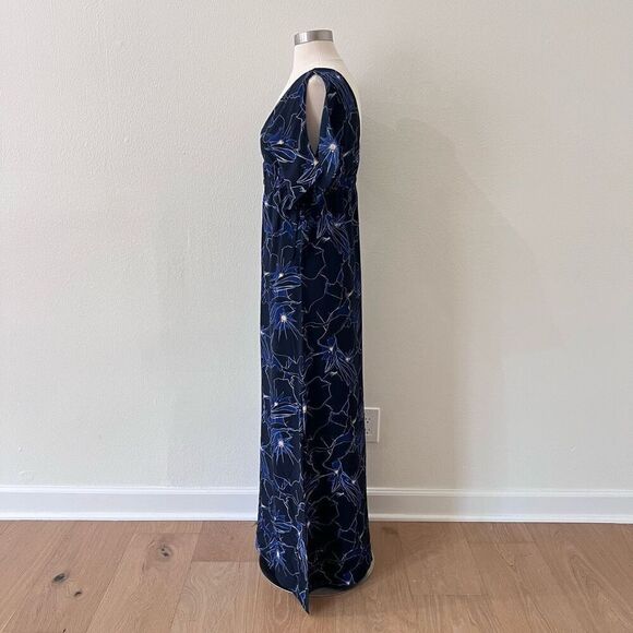 Club Monaco Blue Floral 100% Silk Kaftan Maxi Dress Women’s Size 2 - Picture 2 of 15